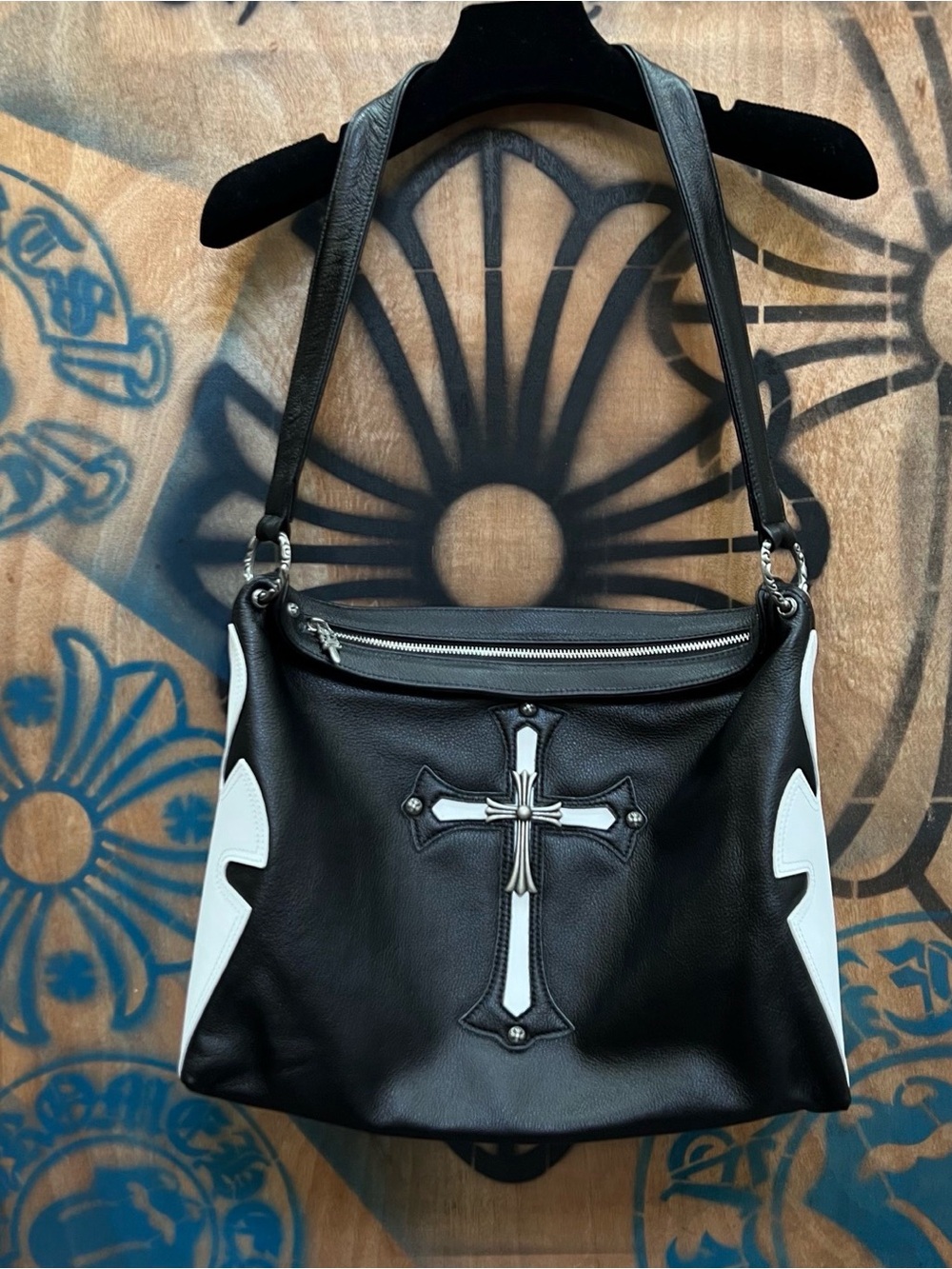 Chrome Hearts Black Shoulder Bag with White Cross Accents